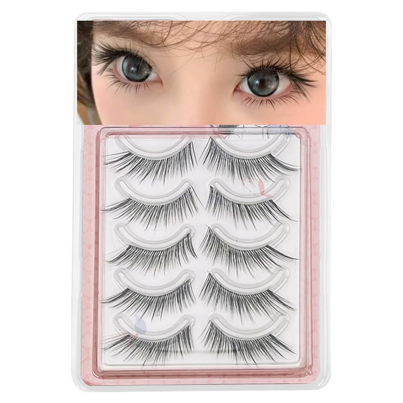 LASGOOS Natural Curl False Eyelashes - 10-13mm Strip Lashes 5 Pairs