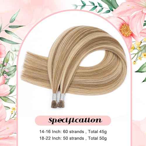 I Tip Hair Extensions Human Hair, 50g 50s 20 Inch Ash Brown Mix Bleach Blonde Remy Itip Human Hair Extensions Invisible Itips Straight I Tips Fusion Extensions Real Human Hair #8/613