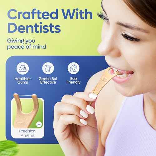 SmartLifeco Eco-Friendly Angled Dental Floss Picks (200ct) - Made with Straw Wheat Blend, Superior Anti-Shred Thread for Molars & Back Teeth, Tooth Pick Stick for Adults, Soft on Gums, Vegan, Mint