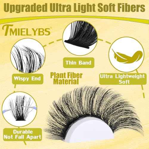 Thick Lash Clusters Kit 14-20mm Volume Cluster Eyelash Extensions D Curly 200D Individual Lashes 200Pcs Wispy Eyelashes Clusters Kit with Bond&Seal, Tweezers, Waterproof Soft DIY at Home, by TMIELYBS