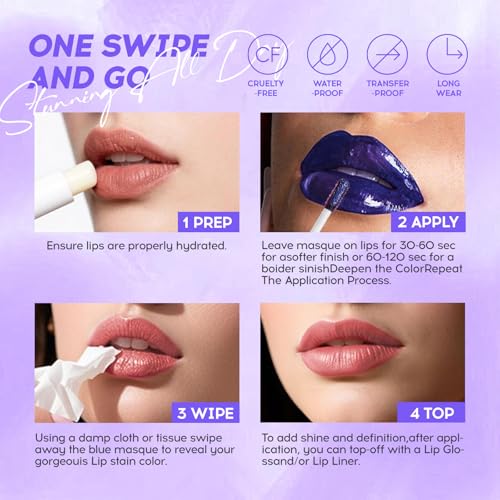 Lip Stain Peel Off£¬ High Pigment Matte Lip Color,All-Day Vibrant Kiss-Proof Lip Stain, Long Lasting Waterproof Lip Tint for Women