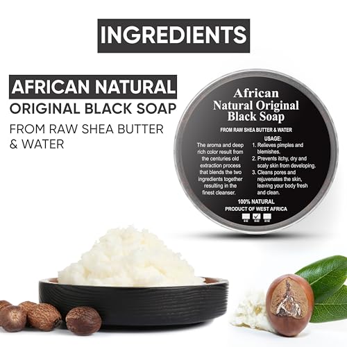 HERBOGANIC African Black Soap Paste 16oz - Natural Face & Body Wash with Shea Butter