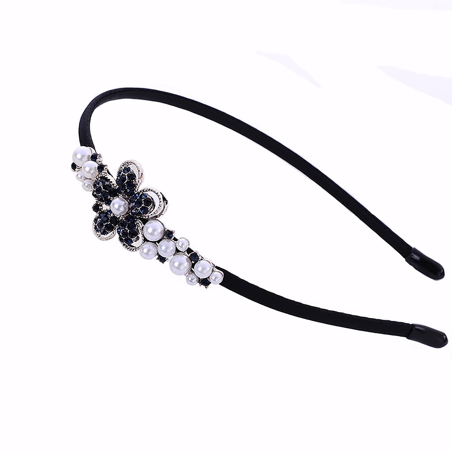 Flower Pearl Rhinestone Headband for Women Vintage Bow Mental Headband Crystal Hair Hoops Band Headpiece Accessories (Flower)