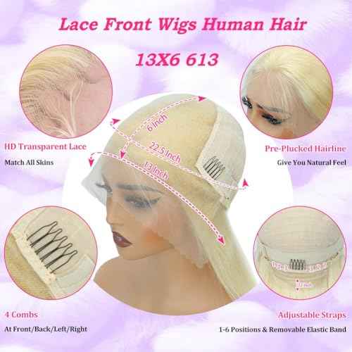 613 13X6 Lace Front Wig Human Hair 30 inch Lace Front Wig Human Hair 180 Density Straight Blonde Wig Human Hair Pre Plucked For Women Honey Blonde HD Lace Front Wig