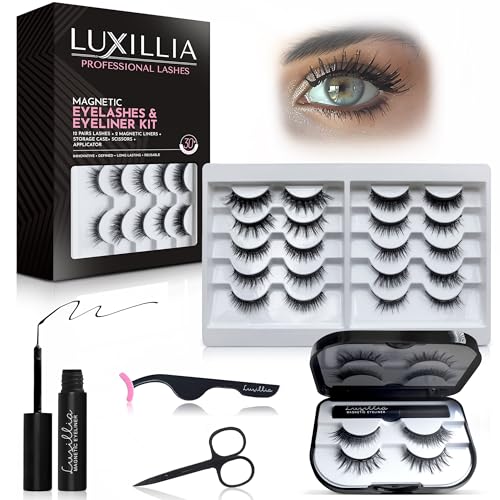 Luxillia Magnetic Eyelashes Kit - 16 Reusable Lashes with Eyeliner & Applicator
