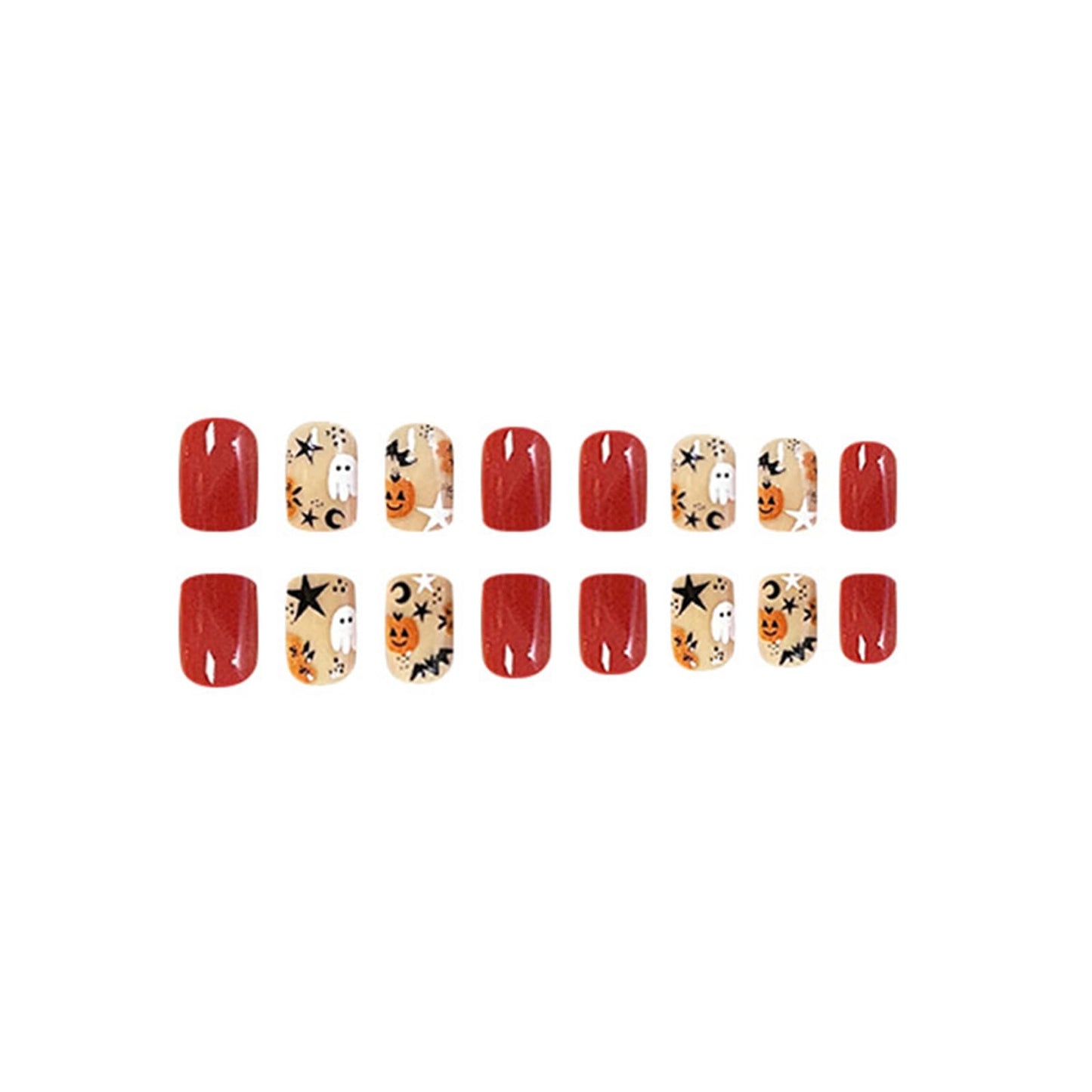 Halloween Press on Nails Short Square Fake Nails Red False Nails Glossy Artificial Nails Spider Ghost Pumpkin Bat Acrylic Nails Full Cover Glue on Nails Cute Stick on Nails for Women Girls Manicure