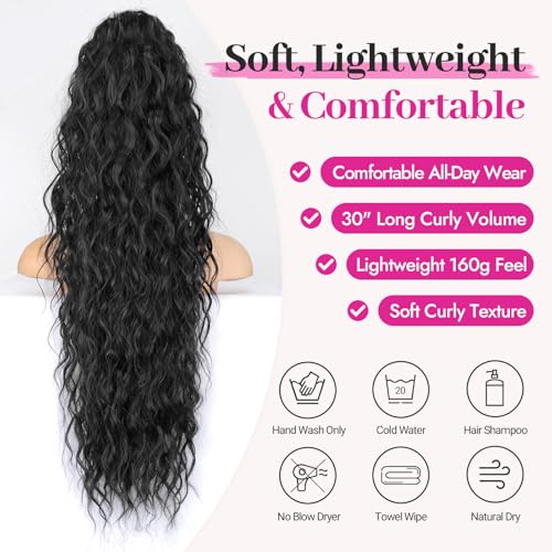 KooKaStyle 30 Inch Curly Ponytail Extension Drawstring Black