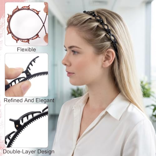 Lekgavd 2-Pack Double Layer Hairpin Braided Headbands with Clips for Women