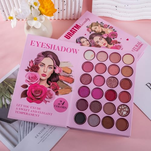 RoseFlower 24 Color Eyeshadow Palette with Blush & Highlighter
