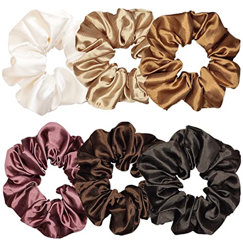 Sufermoe 6 Pcs Satin Silk Hair Scrunchies, Soft Hair Ties, Hair Bands, Hair Bows, Ponytail Holders for Women and Girls (4.5 Inch, Assorted Multi-colored)