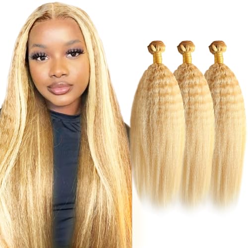 P27/613 Honey Blonde Yaki Straight Human Hair Bundles - 24-28 Inch