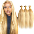 P27/613 Honey Blonde Yaki Straight Human Hair Bundles - 24-28 Inch