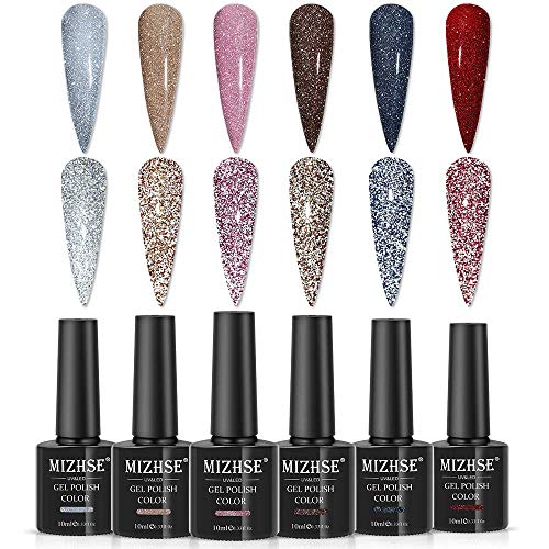 MIZHSE Diamond Gel Nail Polish, Reflective Colorful Glitter Gel Polish Set Reflective Diamond Gel Nail Polish, Sliver Glitter Gel Polish Set