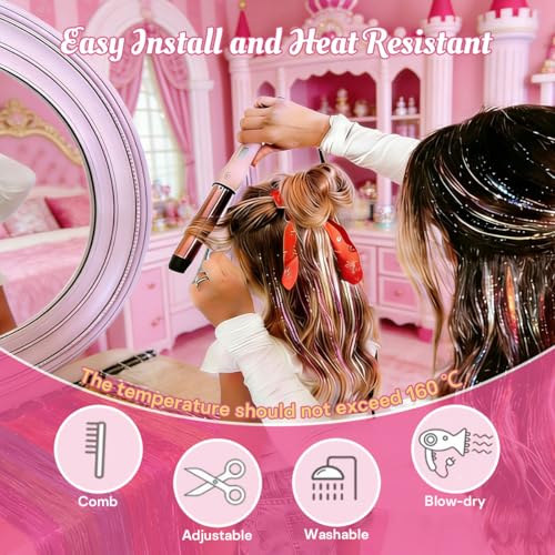 24-Inch Green Hair Tinsel Clip-Ins - 18 Pcs Heat Resistant Extensions