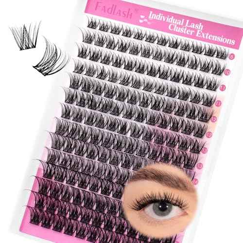FADLASH Lash Clusters Wispy Eyelash Clusters D Curl 8-16mm Cluster Eyelash Extensions 168Pcs Individual Natural Lashes with Black Thin Band Soft and Reusable (GS49, 8-16mm)