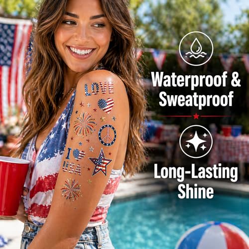 4th of July Temporary Tattoos - 70+ Patriotic Designs, 4 Sheets