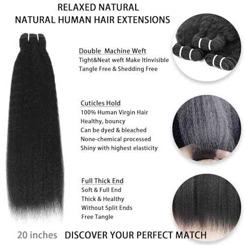 Kinkystraight Human Hair Bundles 12A 100% Unprocessed Brazilian Virgin Hair Kinky Curly Human Hair Extensions for Women Quick Weave Yaki Straight Bundles (18 inch)