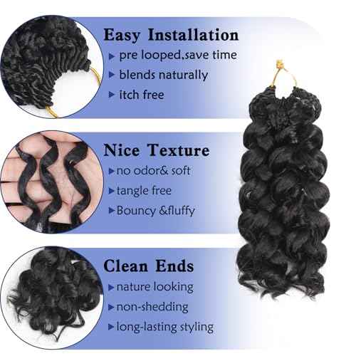 GoGo Curl Crochet Hair,8inch Pre Looped Water Wave Beach Curl Ocean Wave Crochet Braiding Hair,8pcs Box Braids Short Curly Crochet Hair for Black Women (8inch,#1B)
