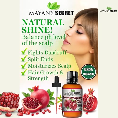 USDA Certified Organic Pomegranate Seed Oil for Skin Repair -Glass Bottle Cold Pressed and Pure Rejuvenating Oil for Skin, Hair and Nails 1oz