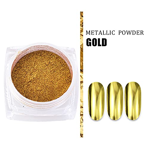 Black Mirror Powder Metallic Chrome Powder,2 Jars Gold Black Nail Art Mirror Glitter Effect Chrome Pigment Powder Dust Manicure Tips with Sponge Applicators