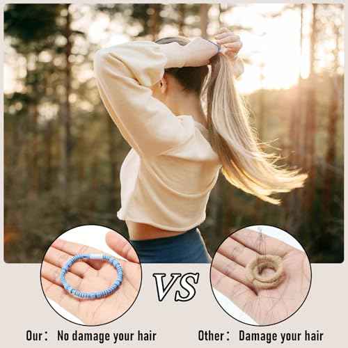 48 Pcs Boho Hair Ties for Women, 4 Styles Cute Hair Tie Bracelet for Thin and Thick Hair/Pony Tails, Green and Brown Hair Accessories for Women No Damage Hair Elastics