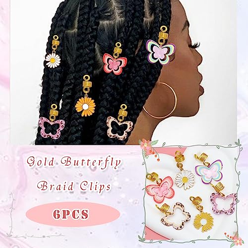 NAISKA Colorful Butterfly Jewelry for Hair Braid Clips Daisy Braid Dreadlocks Charms Accessories Spring Braid Pendant Hair Cuffs Loc Braid Hair Jewelry for Women and Girls (6PCS)