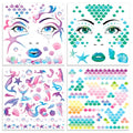 HOWAF 4 PCS Summer Face Tattoos, Mermaid Face Sticker Flower Shell Temporary Tattoos Stickers for Fish Mermaid Costume Carnival Halloween Costume Women