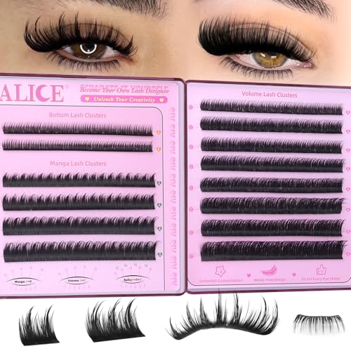 ALICE Flaunt Lash Clsuters Eyelash Clusters, Fluff Lash Extensions Anime Spiky Eyelash Extensions, Fairy Manga Volume Individual Lashes with Bottom Lashes 8-18mm SIY Separate it Yourself