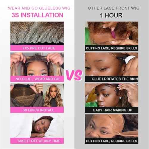 7x5 Highlight Ombre Lace Front Wig Human Hair 200% Density Brown Highlighted Wig Human Hair 26 Inch Highlight wigs human hair glueless wear and go Pre Plucked With Baby Hair Highlight Wig for Women