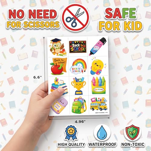 96 Back to School Temporary Tattoos for Kids | School Theme Designs