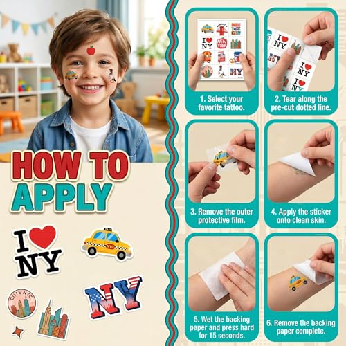 96 PCS NYC Temporary Tattoos for Kids | Skyline Party Favors