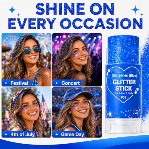 Blue Glitter Makeup Stick for Hair, Face & Body – Chunky Sparkle