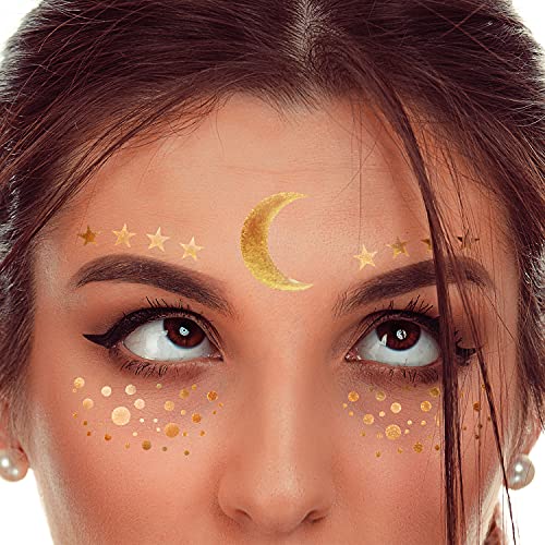 Metallic Face Tattoo Stickers - 3 Sheets Gold Glitter Temporary