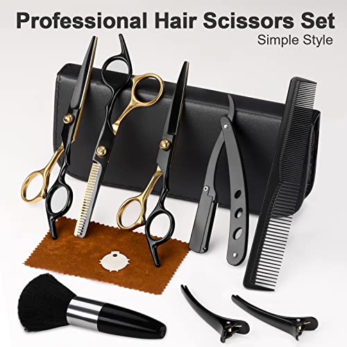 Professional 11-Piece Black Gold Hair Cutting Scissors Set