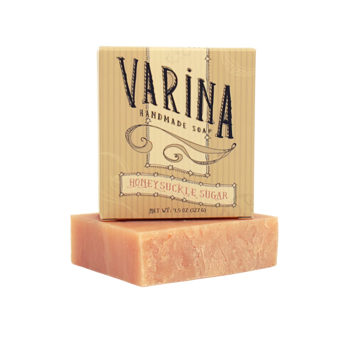 Varina Natural Honeysuckle Sugar Bar Soap - Gentle Cleansing for Sensitive Skin, Sweet and Vanilla - 3 Pack