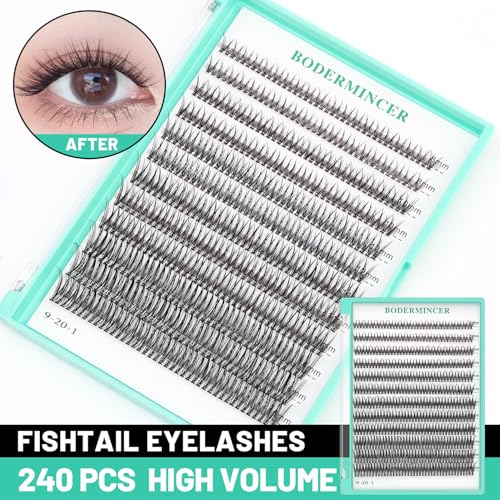Bodermincer Black/Colored Cluster Lashes 240pcs 20D/40D DIY Eyelash Extension D Curl Long Individual Lashes Mixed Tray Faux Mink Lash Clusters Extensions 8-22mm (12D 8-10-12-14-16mm MIX)