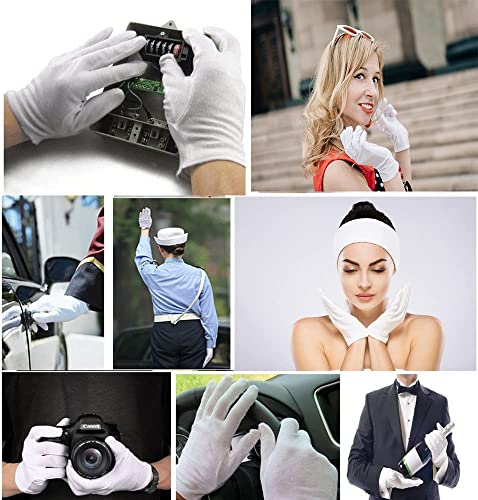 White Cotton Gloves for Dry Hands, Eczema & Inspection - 12 Pairs