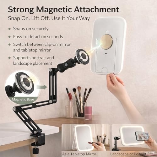 Ezcora Clip-On Makeup Mirror with Light & Extension Arm