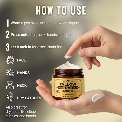 Frankincense Whipped Tallow Cream with Manuka Honey (1.5 oz) | 100% Grass-Fed & Grass-Finished Tallow + Organic Jojoba Oil | Non-Comedogenic Face & Body Balm | Made in USA
