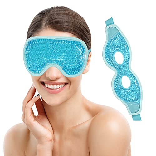 Ice Eye Mask Reusable 2 Pcs Ice Pack for Eyes,Hot Cold Compress Gel Bead Cooling Eye Mask for Puffiness/Dark Circles/Eye Bags/Dry Eyes/Headaches/Migraines/Stress Relief (Blue)