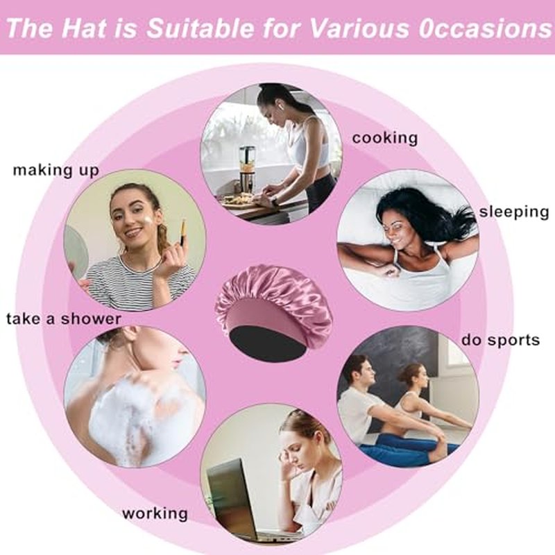 4-Pack Silk Satin Bonnets for Curly Hair – Sleep Cap with Elastic Band