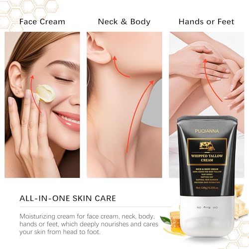 Beef Tallow for Skin Cream - Whipped Tallow for Face & Body & Organic Face Moisturizer, with Grass-Fed Tallow & Raw Honey to Soothe, Lift & Nourish Dry Skin