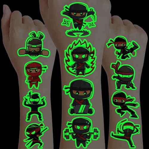 96 PCS Ninja Pre-Cut Luminous Temporary Tattoos for Kids Birthday Themed Party Supplies Decorations Favors 8 Sheets Decor Super Cute Cartoon Stickers Tattoo School Rewards & Gifts for Boys & Girls