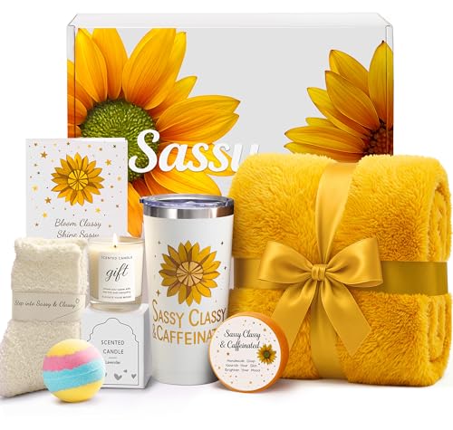 Sunflower Spa Gift Basket Set with Blanket & Bath Bombs