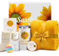 Sunflower Spa Gift Basket Set with Blanket & Bath Bombs