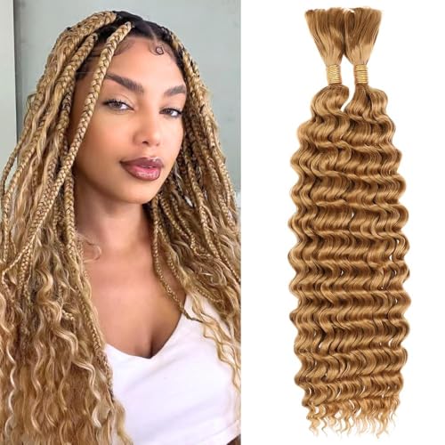 Honey Blonde Deep Wave Human Braiding Hair - 2 Bundles, 12 Inch