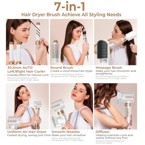 7-in-1 Hair Dryer Brush with Auto Curling & Ionic Technology
