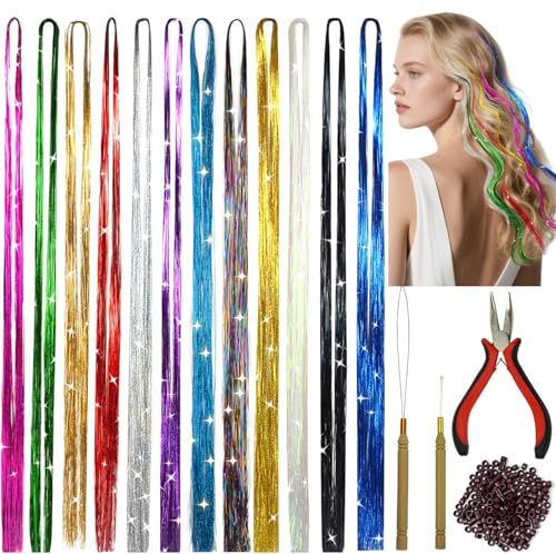 Colorful Hair Tinsel 47 Inch 12 Colors Fairy Extensions Kit