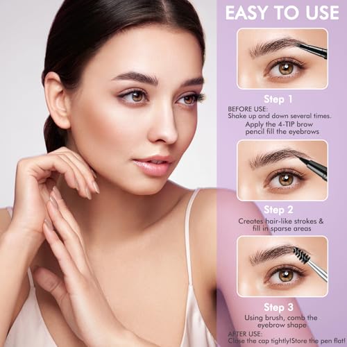 LAVONE 2-In-1 Waterproof Eyebrow Pencil, with 3 Tip Microblading Eyebrow Pen and Ultra-Precise Brow Pencil, Dual-ended Eyebrow Brush - Blonde 01