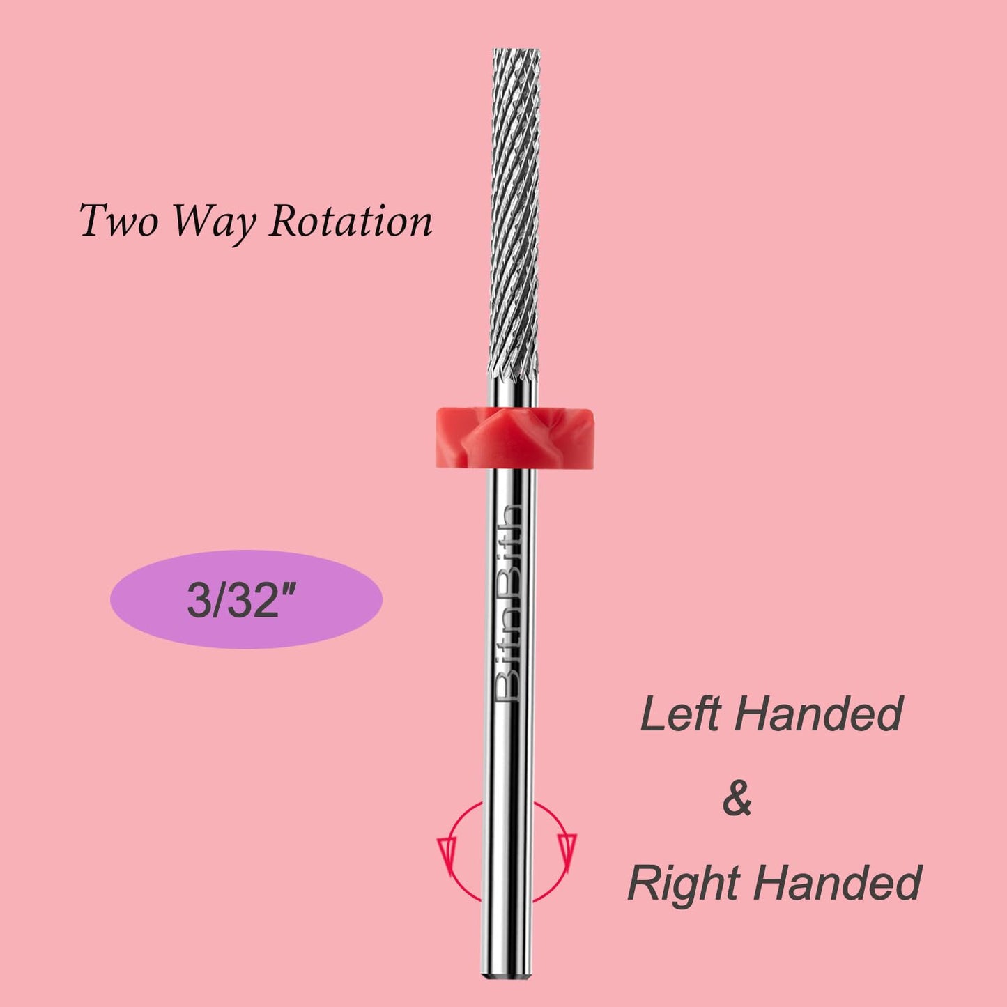 BITNBITH Nail Drill Bits Safety Cuticle Nail Buffer Bit 3/32",Tungsten Carbide Professional Drill Bit for Nail Prepare Nail Bed File Dead Skin Cleaning,Manicure 2-Way Rotate For Nail Home Salon,Fine